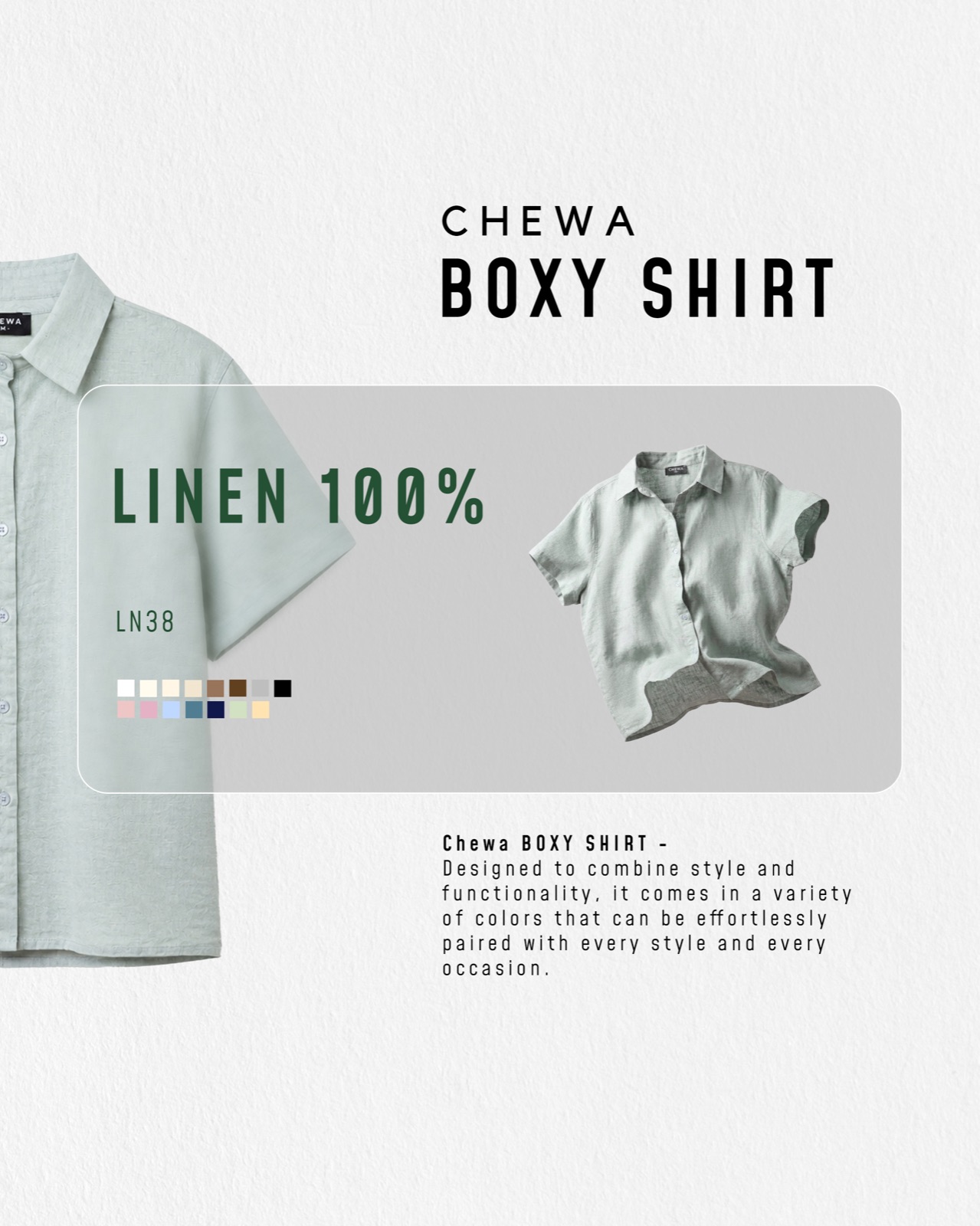 CHEWA Boxy Shirt สีเทาเขียวอ่อน
